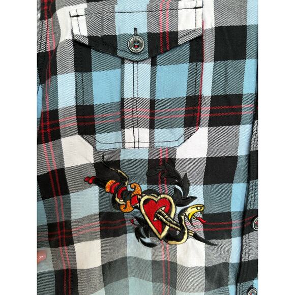 Pepe Jeans Vintage Commander LXXIII Men’s Plaid Checks Shirt Blue Embroidered XL - Picture 7 of 8